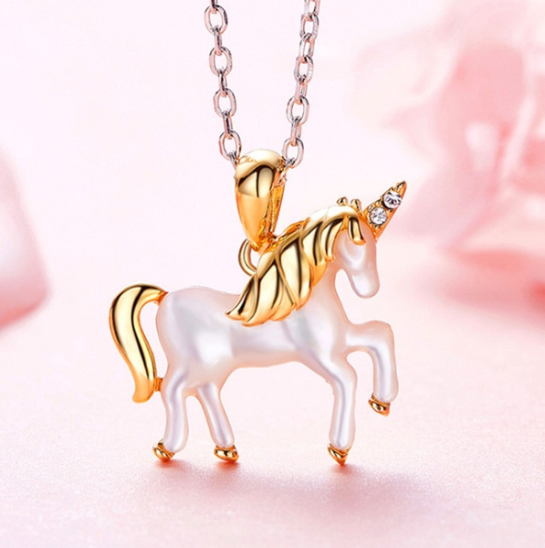 Handmade Unicorn Pendant Cute Unicorn Necklace Gold Chains Childhood Necklace  Jewelry Gift
