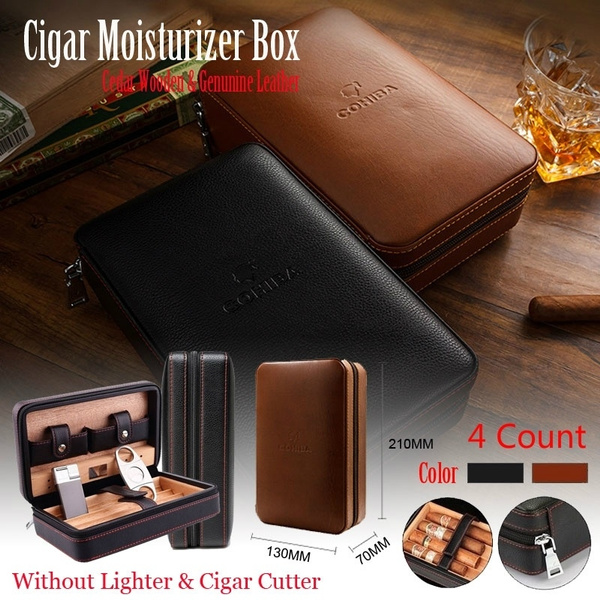 Cigar Humidor, Cigar Case, Cedar Wood Travel Portable Leather Cigar Hu