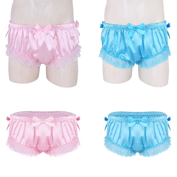 Men's Satin Lace Bowtie Triangle Briefs Bloomers Ruffle Panties Wish