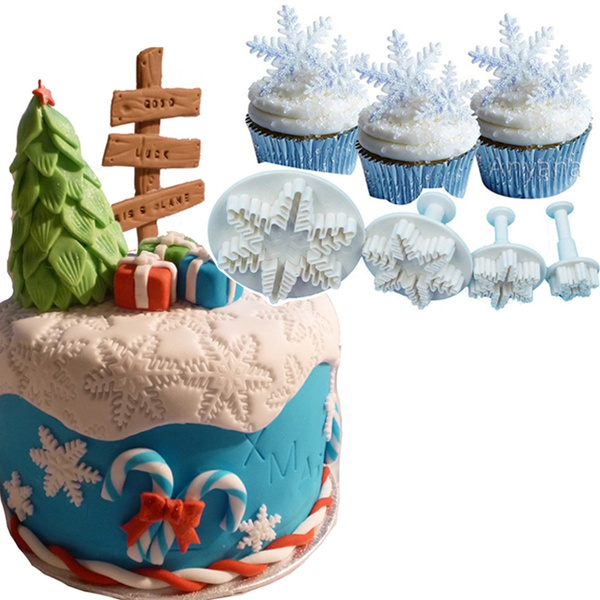 Details about   4pcs Snowflake Plunger Mold Fondant Cake Cookie Sugarcraft Cutter Baking Mould