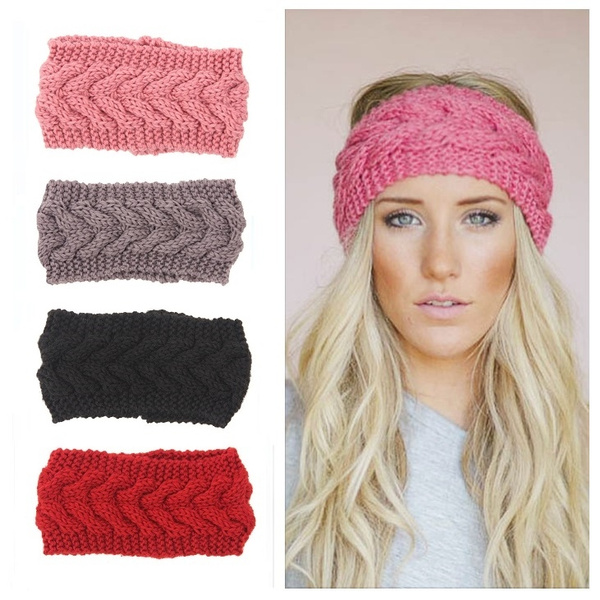 Solid Knitted Woolen Headband Winter Warm Ear Crochet Turban For Women Headwrap#