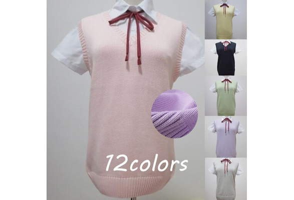 Kawaii School Students Women JK Uniform Sleeveless V-neck Vest  Knitwear Sweater