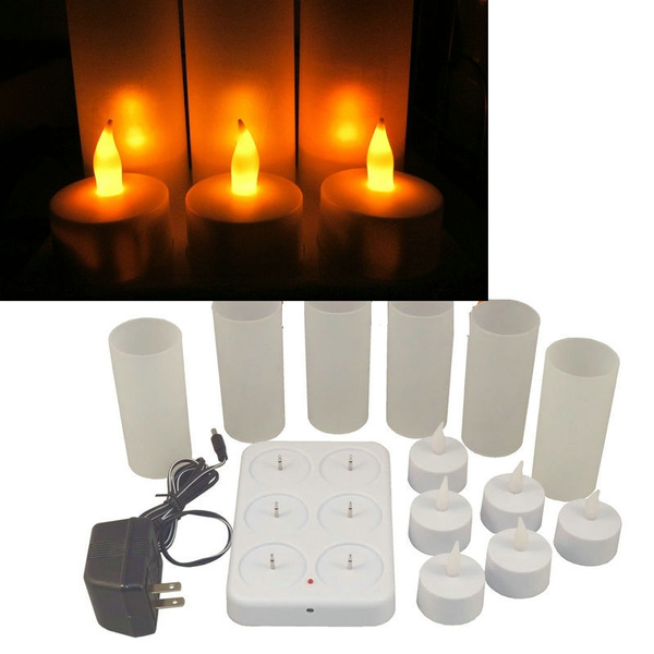 Home Decor Set of 6 LED Frosted Rechargeable Flameless TeaLight Candle ...