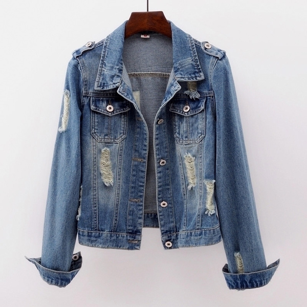 Machine Jeans Women's Ripped Denim Distressed Slim Fit Denim Jacket (L,  Denim) - Walmart.com