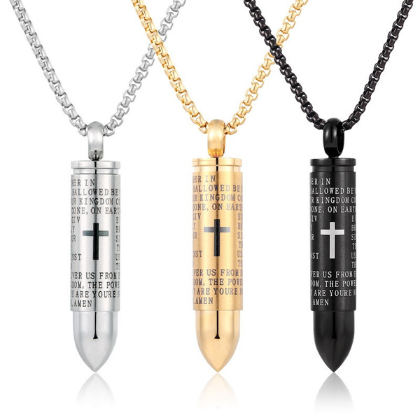 Gold & Silver Finished Cross Fire Bullet Design Carnivore Tooth Locket  Gold-plated Stainless Steel, Bronze Locket