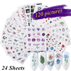 24sheets/120 Pictures Flower Water Transfers Nail Stickers Floral Flowers Nail Art Decals Set Manicure Decorations