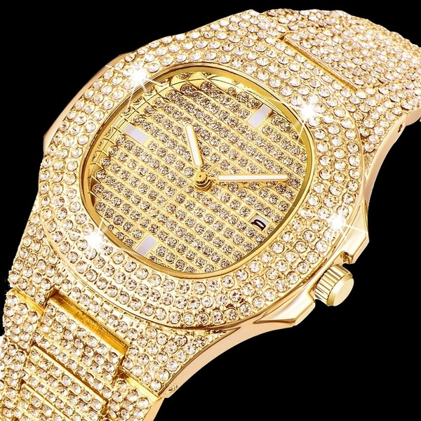 mens 14k gold watch with diamonds