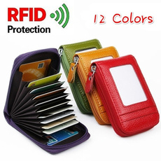RFID Blocking Genuine Leather Credit Card Case Holder Security Travel Wallet Large Capacity Zipper Purse
