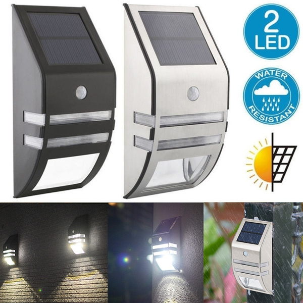 Waterproof 2 LED Solar PIR Motion Sensor Wall Light Outdoor Garden Porch Lamp US 