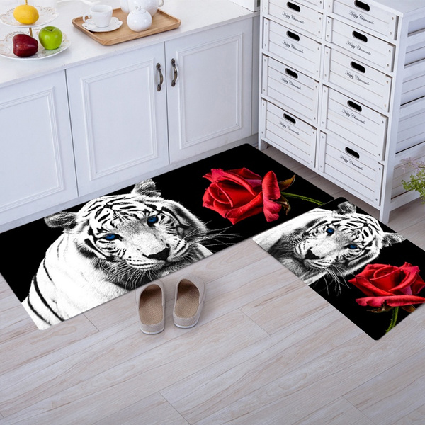 3D Tiger Printed Non-slip Hallway Rug Kitchen Runner Rug Bath Mat