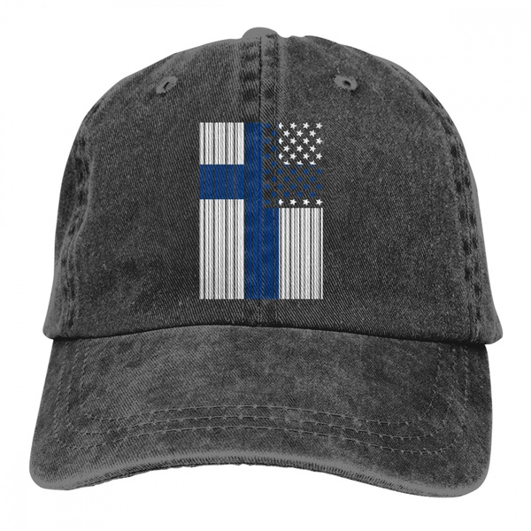 Bar Coded USA Finland Flag Adult Personalize Jeans Outdoor Sports Hat Adjustable Baseball Cap