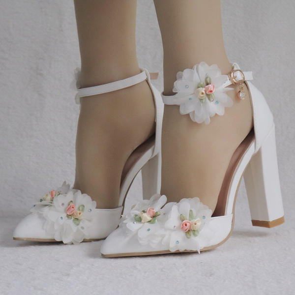 White wedding on sale shoes thick heel