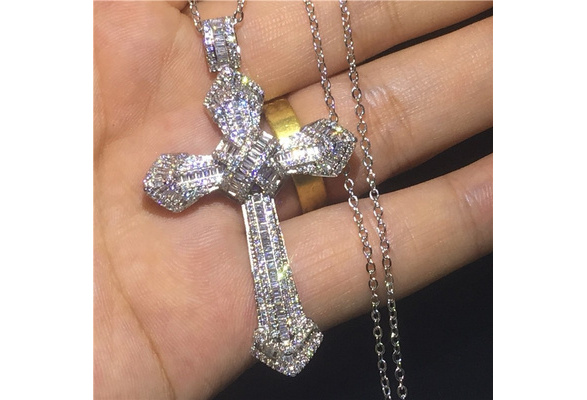 Large diamond sale cross necklace