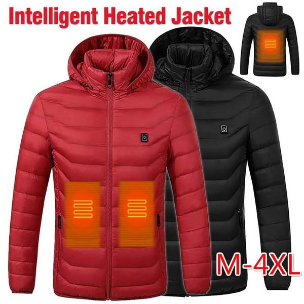 M-4XL USB Electric Battery Heated Jacket Heating Hoodie Cloth Plus Size  Warmer Coats for Winter Hunting Fishing Camping Outdoor Sports