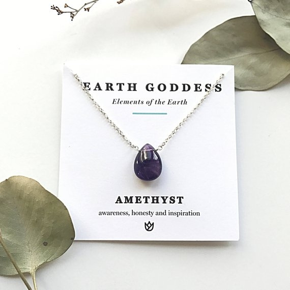 Bridesmaid Gift Amethyst Necklace in Sterling Silver Minimal Teardrop Necklace Jewellery Necklaces Pendants Dainty Necklace February Birthstone Necklace 
