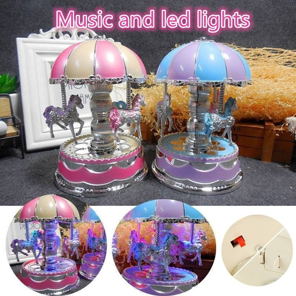 Romantic Glowing Light Music Box Emitting Clockwork Carousel Horse
