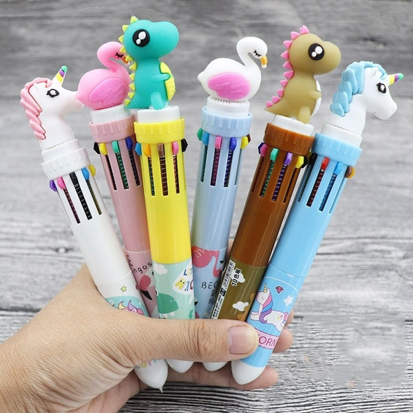 Multi Colored  10 Color  Ballpoint Pen Cute School Office Stationery Kids Pen 