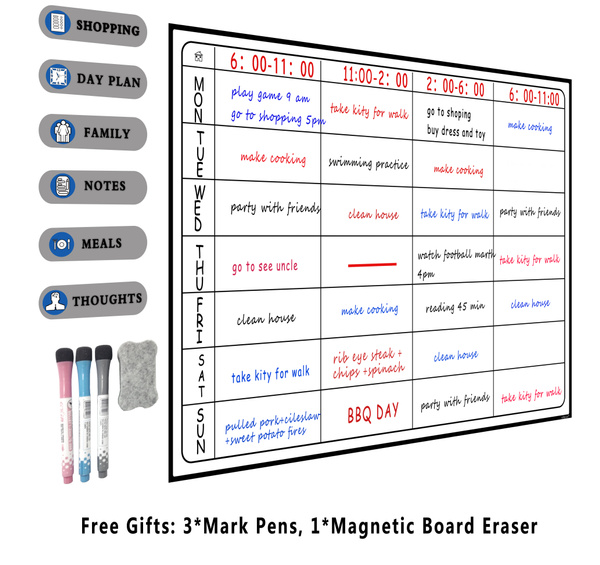 Fridge Board Magnetic Weekly Planner Notice Memo Meal Whiteboard Large  4 pens 