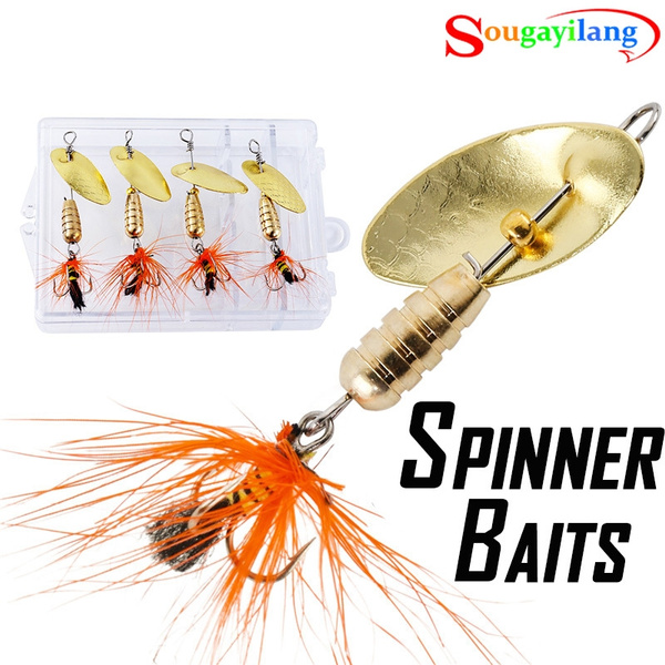 Sougayilang 4Pcs Spinnerbait Hard Metal Lures Bass Trout Salmon Fishing  Tackle Kit Lures with Tackle Boxes