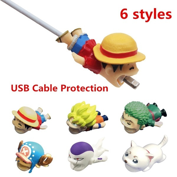 One Piece Luffy Creative Cute Animal Bite USB Charger Data Protector Cover  for Iphone Ipad Lovely Mini Wire Protection Cable Cord Phone Cord