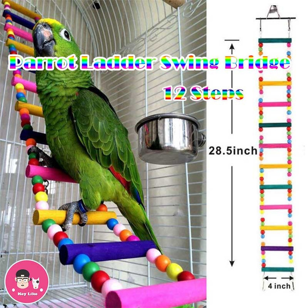 Colorful Wooden Swing Bridge Ladder Pet Bird Toy Cage Accessories for Parakeet 