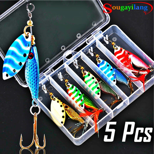 Sougayilang 5Pcs Fishing Lures Spinnerbait Metal Hard Lures Inline for Bass  for Trout Walleye Salmon Assorted Spinner Baits