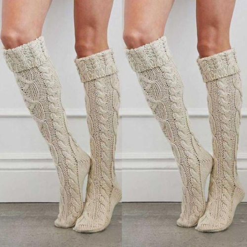 Women Girls Winter Warm Knit Crochet High Knee Leg Warmers