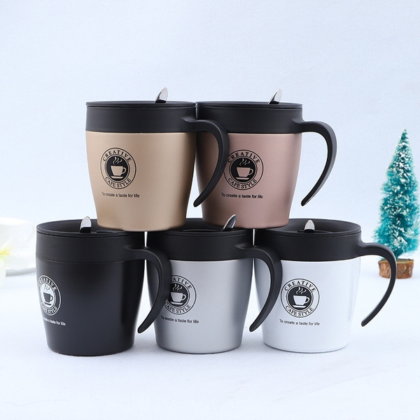 Fashion Coffee Mug Thermos Office Travel Cup Water Cups Tumbler with Handle  Lid and Mixing Spoon
