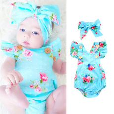 Summer Newborn Baby & Toddler Girls Bodysuit Flower Print Clothes Infant Jumpsuit Pure Cotton Baby Rompers Outfits Clothes - Bow