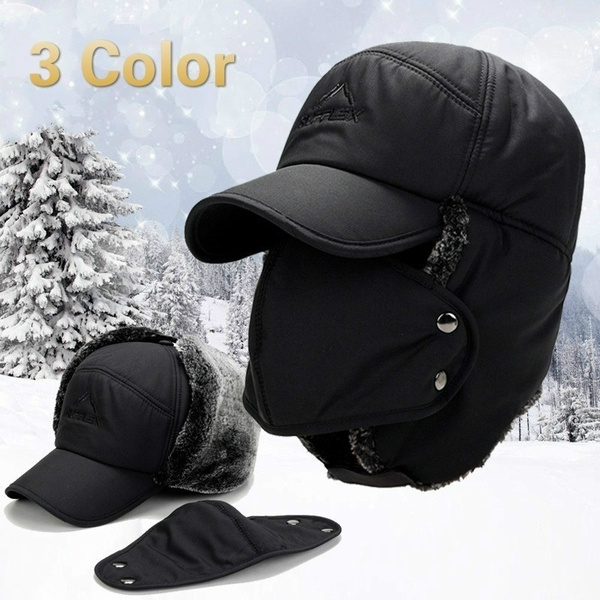 Winter Warm Ear Flaps Hat with Peaked Cap Basecap Trapper Waterproof Unisex 