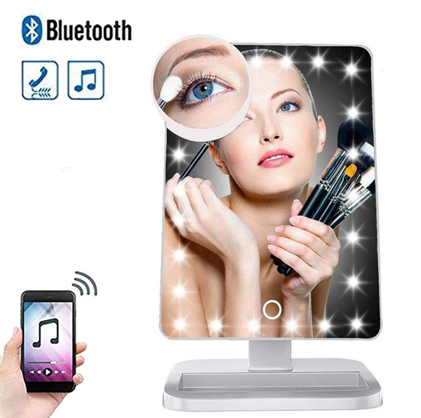 Led Light Up Makeup Mirror Vanity Wireless Bluetooth Speaker Magnifying Cosmetic Beauty Supplies Handsfree Calling 180 Rotation Removable 10x Magnifier 20 Lights Wish Led Light Up Makeup Mirror Vanity, Makeup Mirror With Light And Bluetooth Speaker