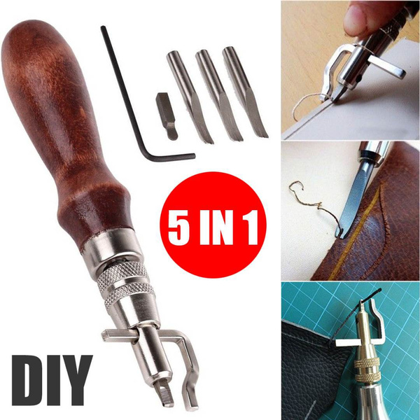 5 In 1 Diy Adjustable Wood Leathercraft Stitching Groover Crease 