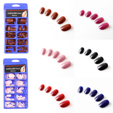 Oval Nails Tips Perfect Length Caramel Colour Full Cover Acrylic False Nails 10 Sizes 100 Pcs for Nail Salons and DIY Nailart （12colors）