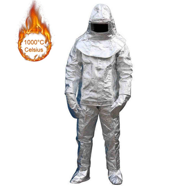 Hukoer Aluminum Foil 1000 Degree heatproof radiation proof inflaming retarding suit Full set Coat,Pant,Helmet,Glove,Boot Cover,EC/CCS Approval 