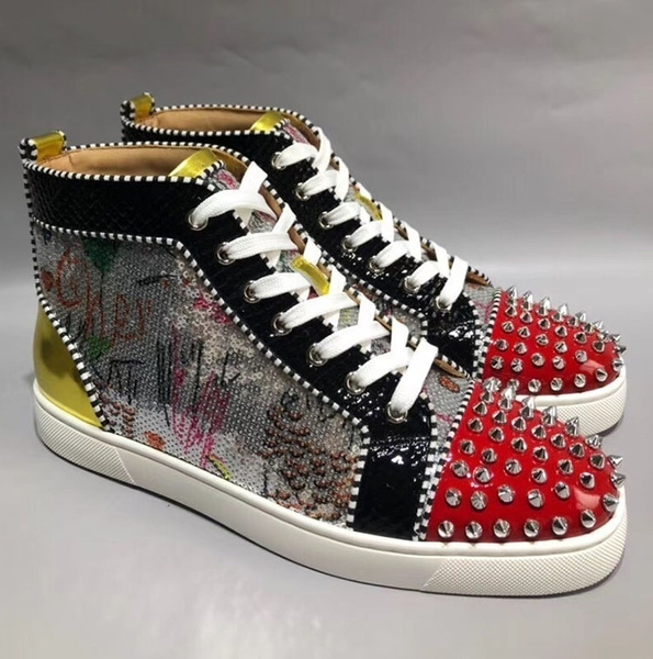 Luxury designer shiny rivet men shoes fashion sneakers spikes high