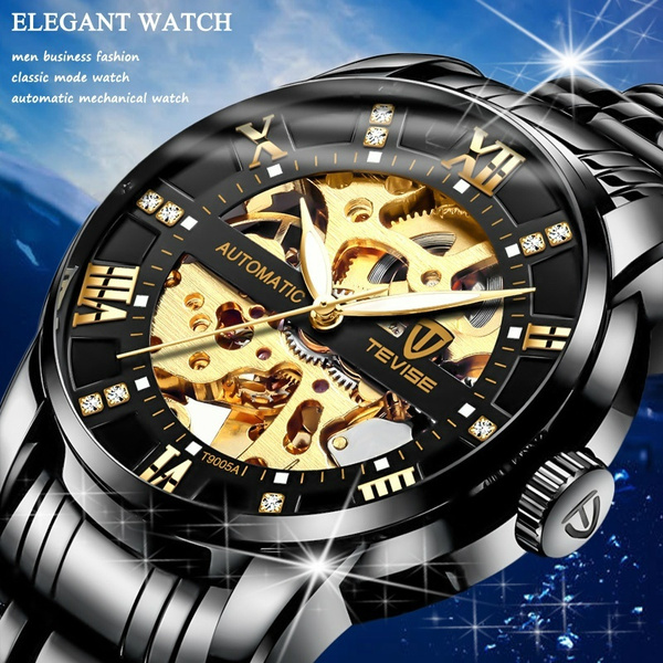 TEVISE Skeleton Watch Men Automatic Self Winding Men s Fashion Watches Man Automatic Mechanical Waterproof Wristwatch Montre Uhren with Gift Box