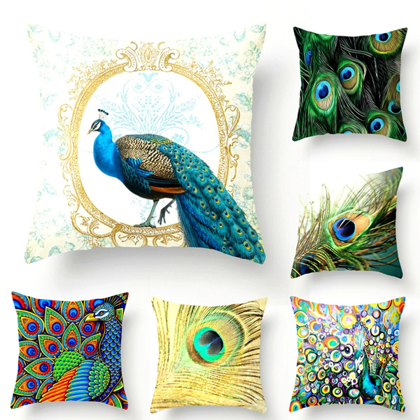 18" Peafowl Home Cotton Linen Sofa Bed Decor Waist Cushion Pillow Case Cover New 