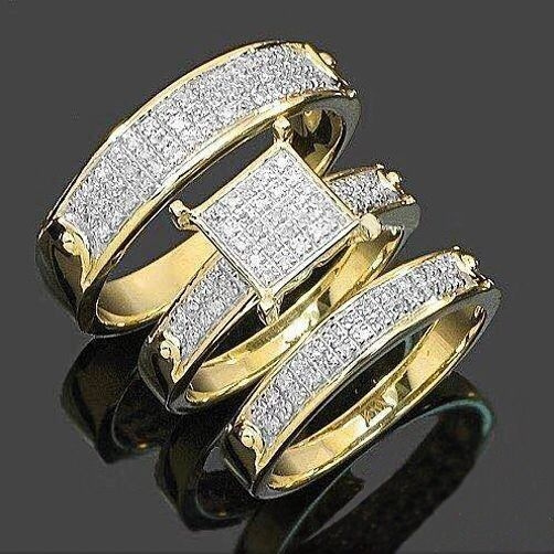 Bridal Wedding Jewelry White Diamond Women Ring Set 925 Silver plating 