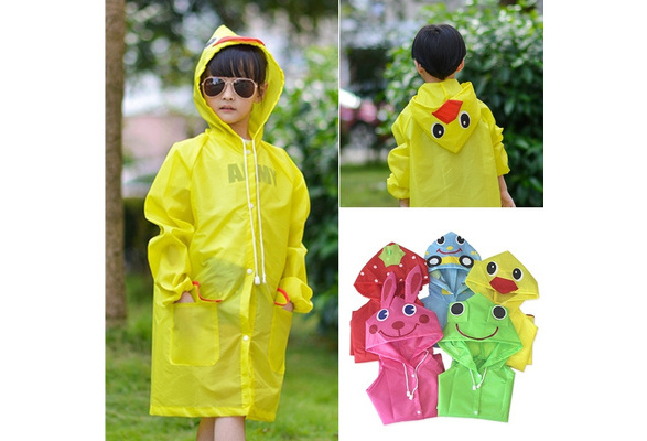 Baby Boys Girls Cartoon Duck Raincoat Cute Hooded Windbreaker Coat Outerwear Jacket