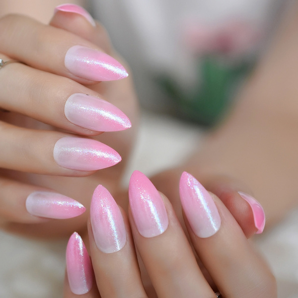 light pink glitter acrylic nails