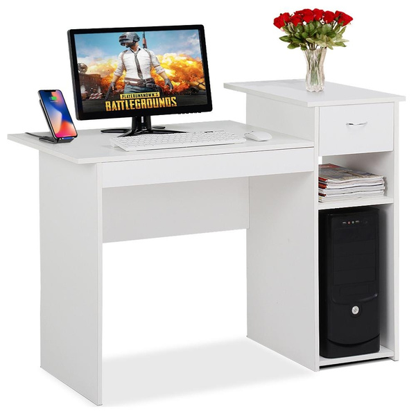 Computer Desk PC Laptop Table with Drawer and Shelf-White