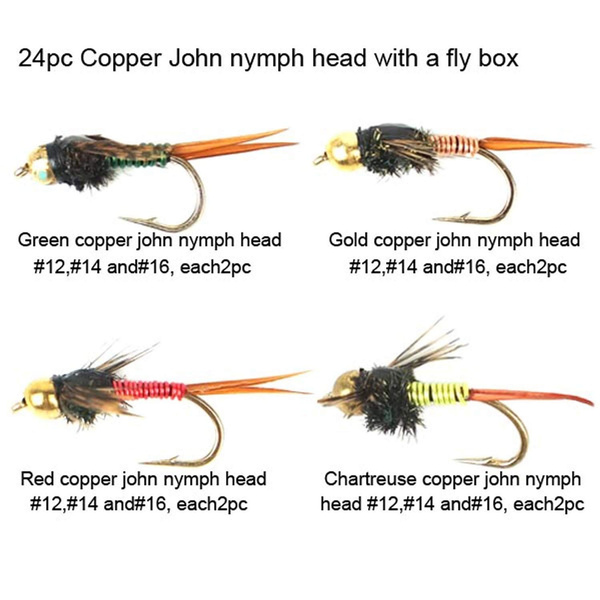 Riverruns Best Assortment 12 Most Effective Copper John Nymph Head  Collection Total 24 Flies with A Mini Fly Box, Adults Fly Fishing Trout Nymph  Fly Fishing Flies