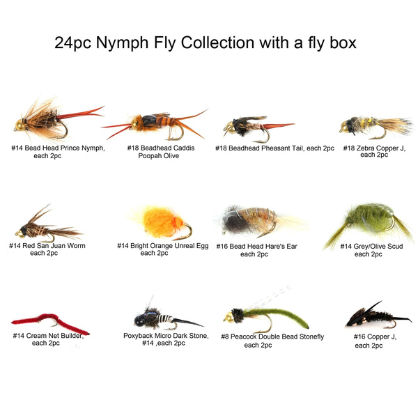 Riverruns Best Assortment 12 Nymph Fly Collection Total 24 Flies