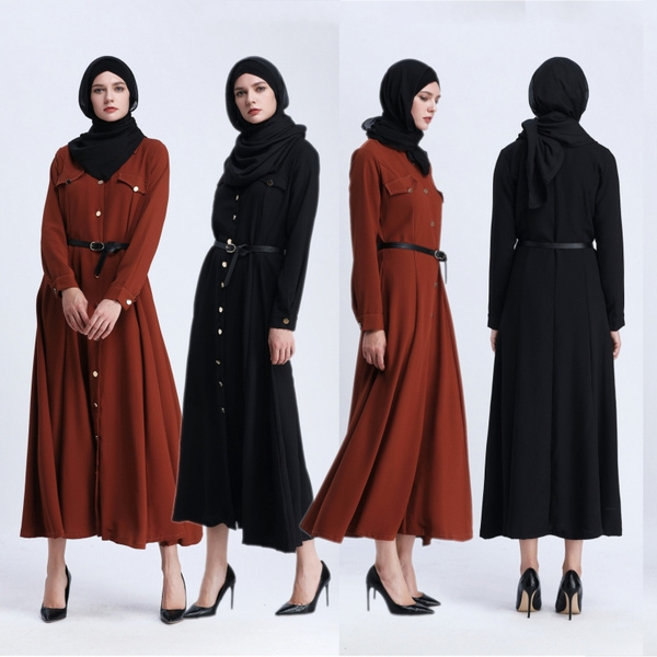 Muslim Islamic Women Long Shirt Dress Turkish Arab Modest Button Abaya Kaftan