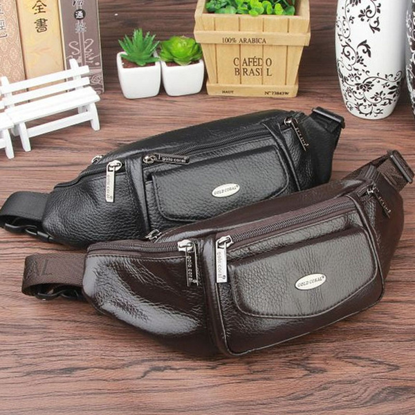 Genuine Leather Men Hip Belt Fanny Waist Pack Fashion Sling Chest Day Back Pack 