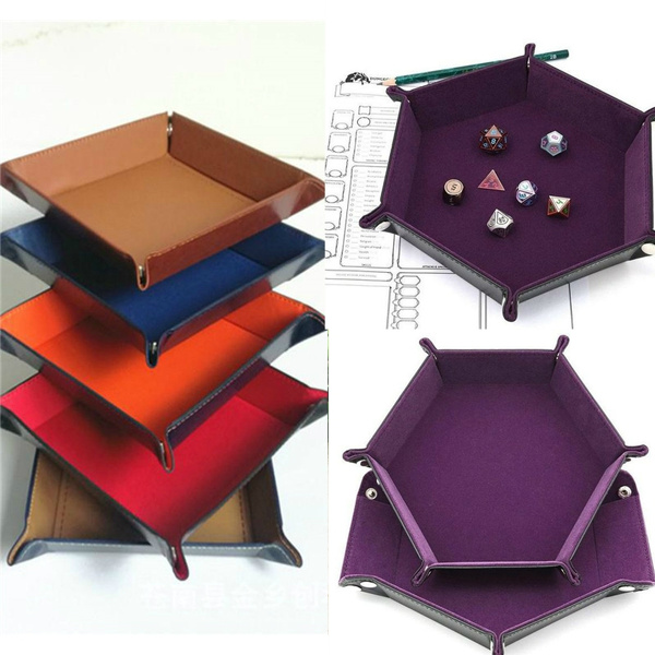 1PC Board Dice Tray Plate Pu Leather Hexagon Folding Storage Box Nightclub Game 