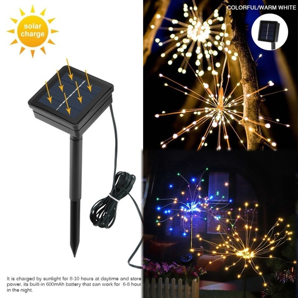 100 120 150 180led Solar Firework Silver String Lights Fairy Bouquet Dandelion Starburst Le Garden Stake Light For Home Patio Indoor Outdoor Decoration Wish Patio Indoor Outdoor Decoration, Solar Power String Lights For Garden