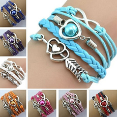 Womens  Multilayer Bracelet  Infinity Cupid Love Heart Wings Charms Bracelet Leather Chain 9 Colors