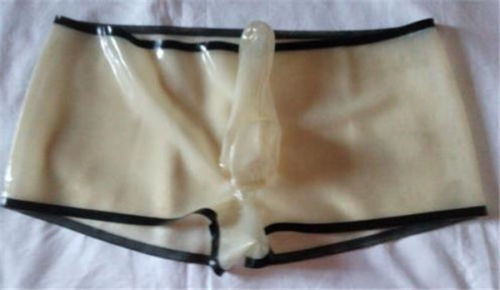 Transparent Black LATEX Briefs WITH handmade condom customized