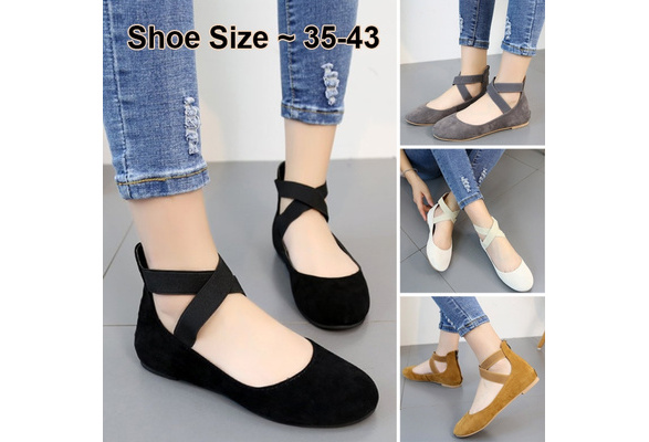 Women Fashion Classic Ballerina Shoes Flat Heel Cross Ankle Strap